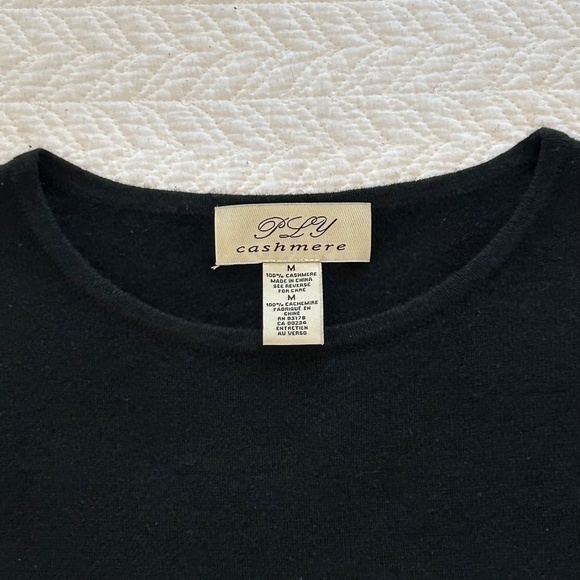 Ply Cashmere 100% Cashmere Crew Neck Sweater with 3/4 Bell Slit Sleeve Black Med - Picture 6 of 12